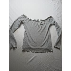 Vintage Y2K Charlotte Rue Stripped Hey Girl Blouse Shirt Lettuce Hem Medium